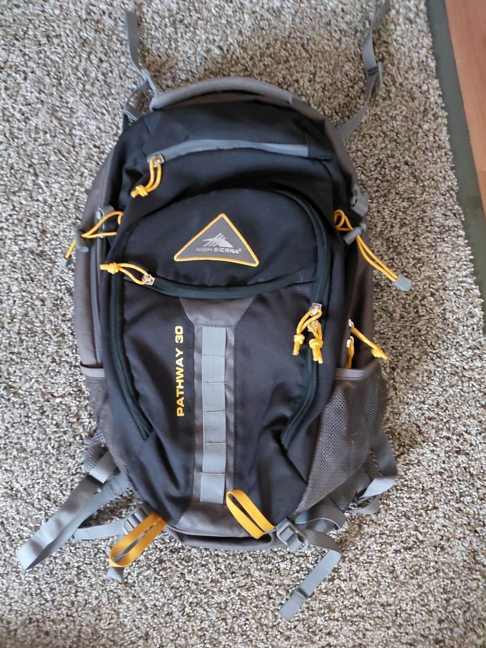 High Sierra Pathway 30 Black and Gray Backpack with Yellow Accents